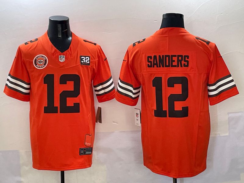Men 2025 Cleveland Browns #12 Sanders Orange Throwback Three generations Nike Limited NFL Jersey style 2